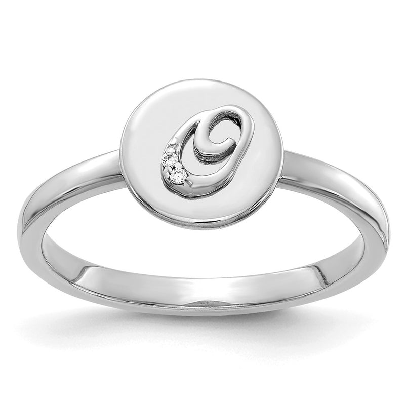 14k White Gold Real Diamond Initial O Ring