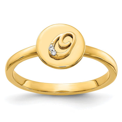 14k Yellow Gold Real Diamond Initial O Ring