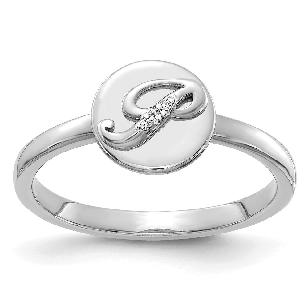 14k White Gold Real Diamond Initial P Ring