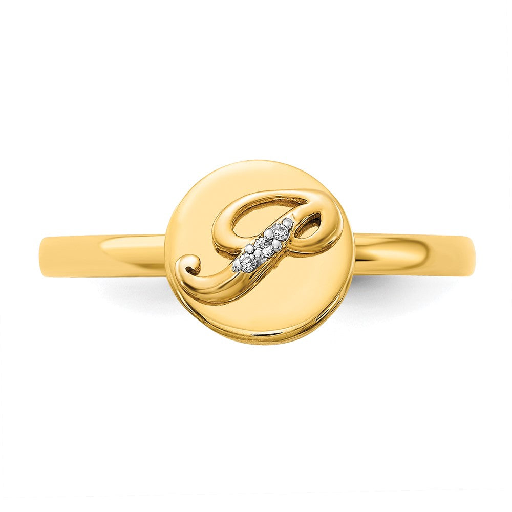 14k Yellow Gold Real Diamond Initial P Ring