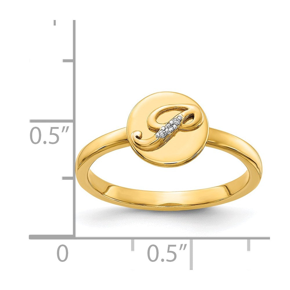 14k Yellow Gold Real Diamond Initial P Ring