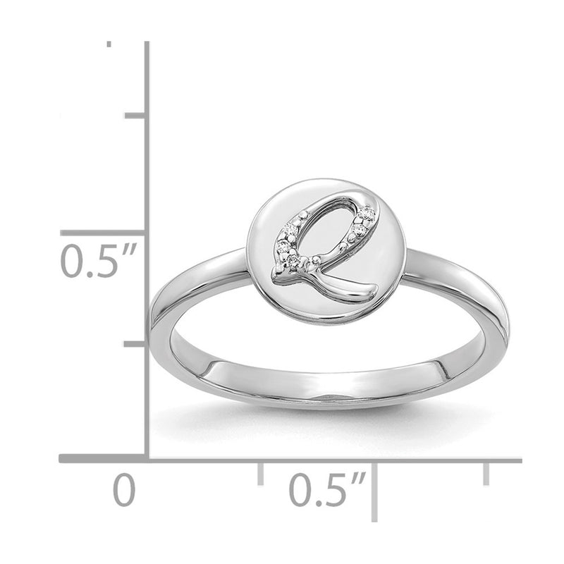 14k White Gold Real Diamond Initial Q Ring
