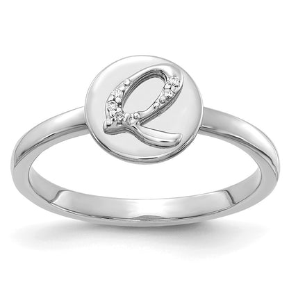 14k White Gold Real Diamond Initial Q Ring