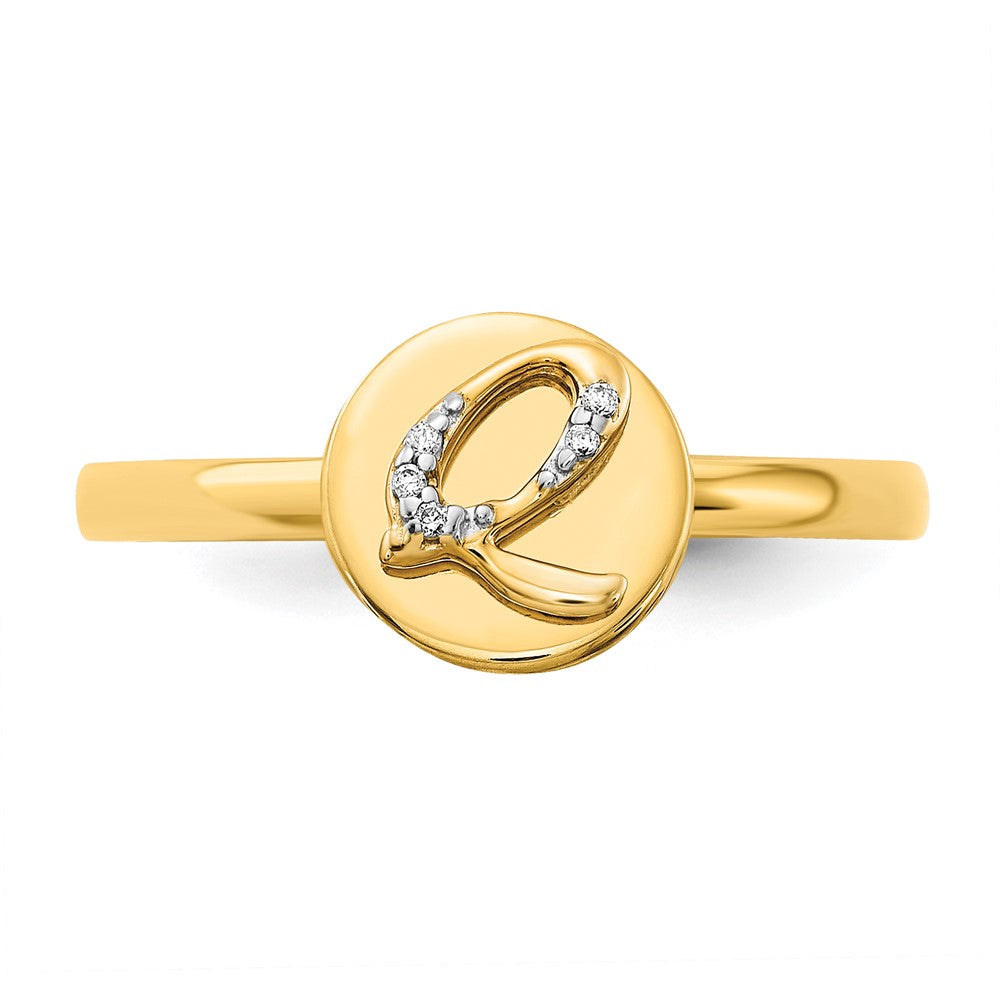 14k Yellow Gold Real Diamond Initial Q Ring