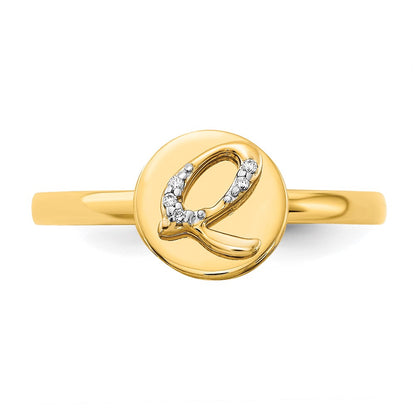 14k Yellow Gold Real Diamond Initial Q Ring