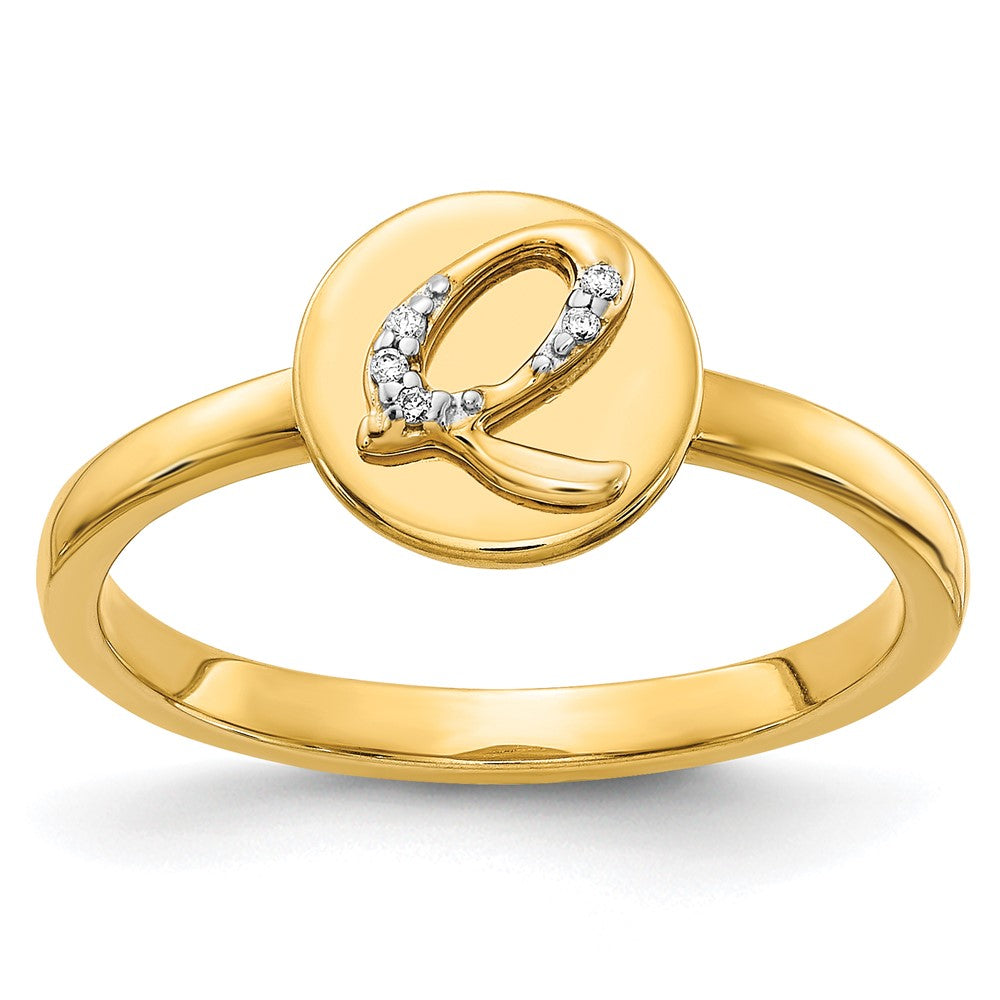 14k Yellow Gold Real Diamond Initial Q Ring