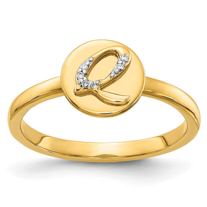 14k Yellow Gold Real Diamond Initial Q Ring