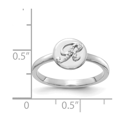 14k White Gold Real Diamond Initial R Ring