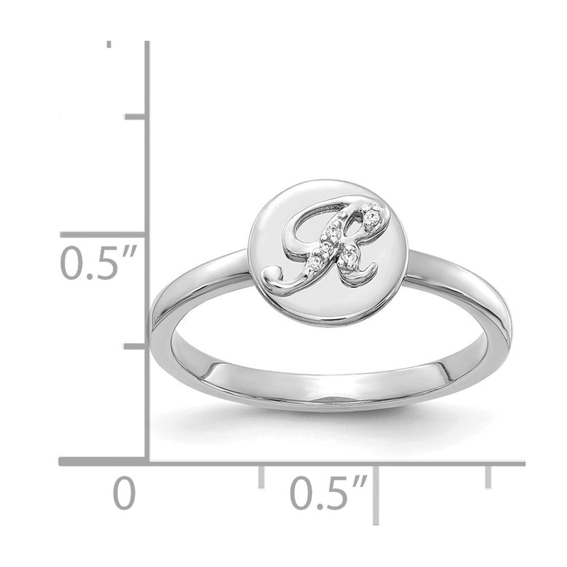 14k White Gold Real Diamond Initial R Ring