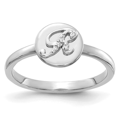14k White Gold Real Diamond Initial R Ring