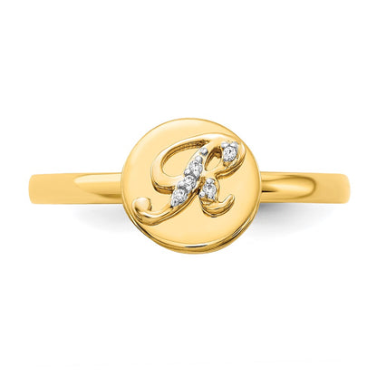 14k Yellow Gold Real Diamond Initial R Ring