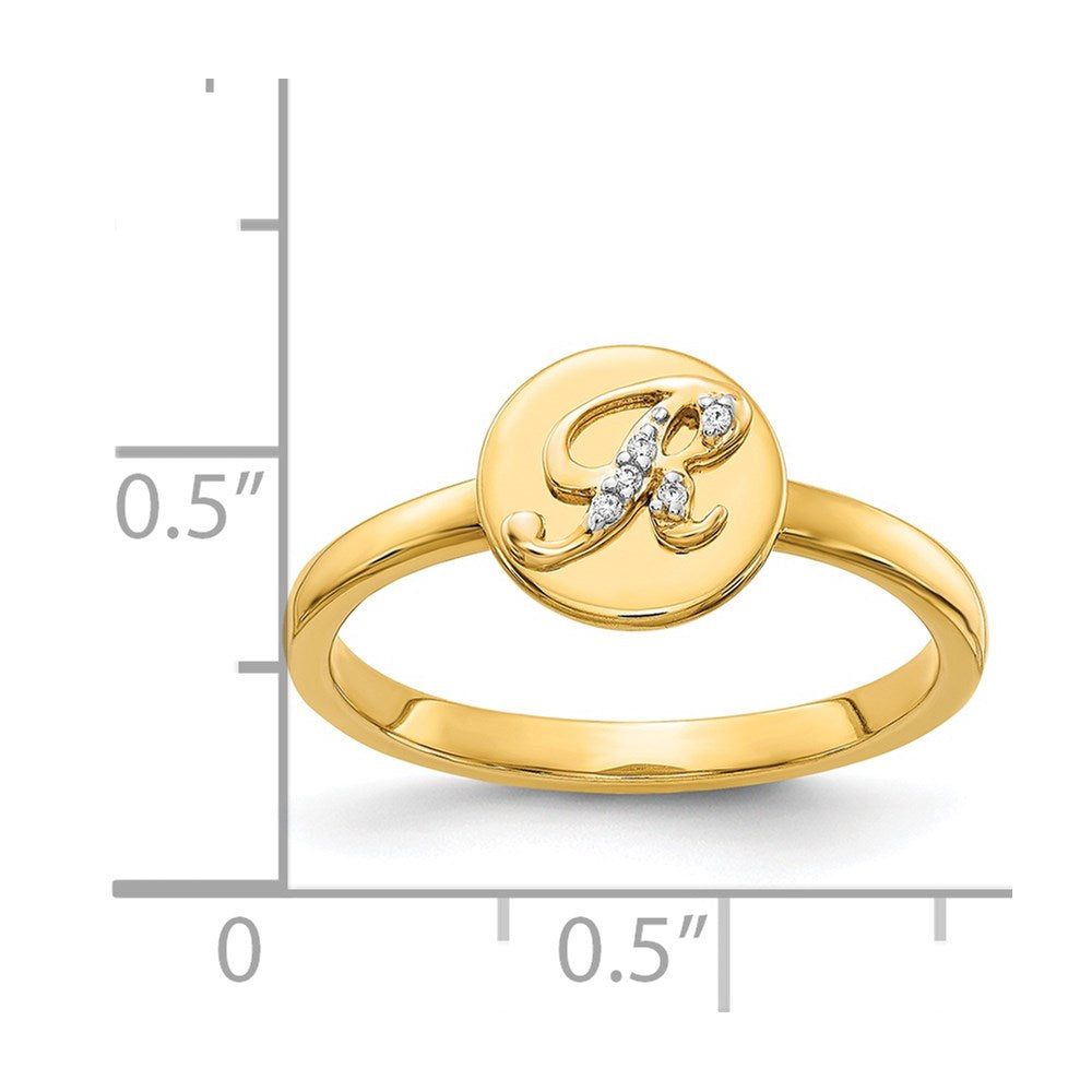 14k Yellow Gold Real Diamond Initial R Ring