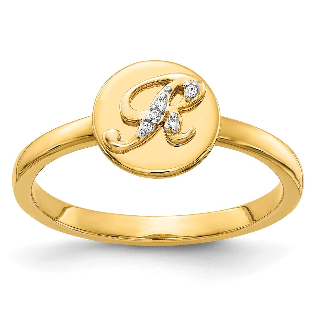 14k Yellow Gold Real Diamond Initial R Ring