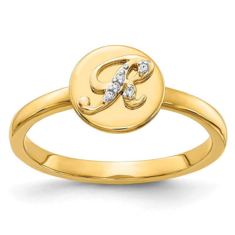 14k Yellow Gold Real Diamond Initial R Ring
