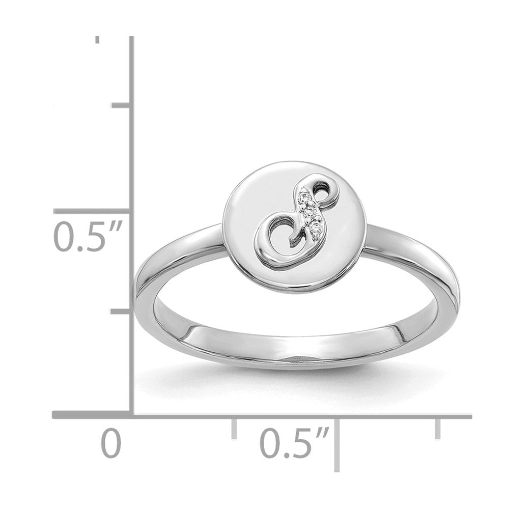14k White Gold Real Diamond Initial S Ring