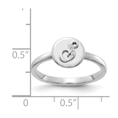 14k White Gold Real Diamond Initial S Ring
