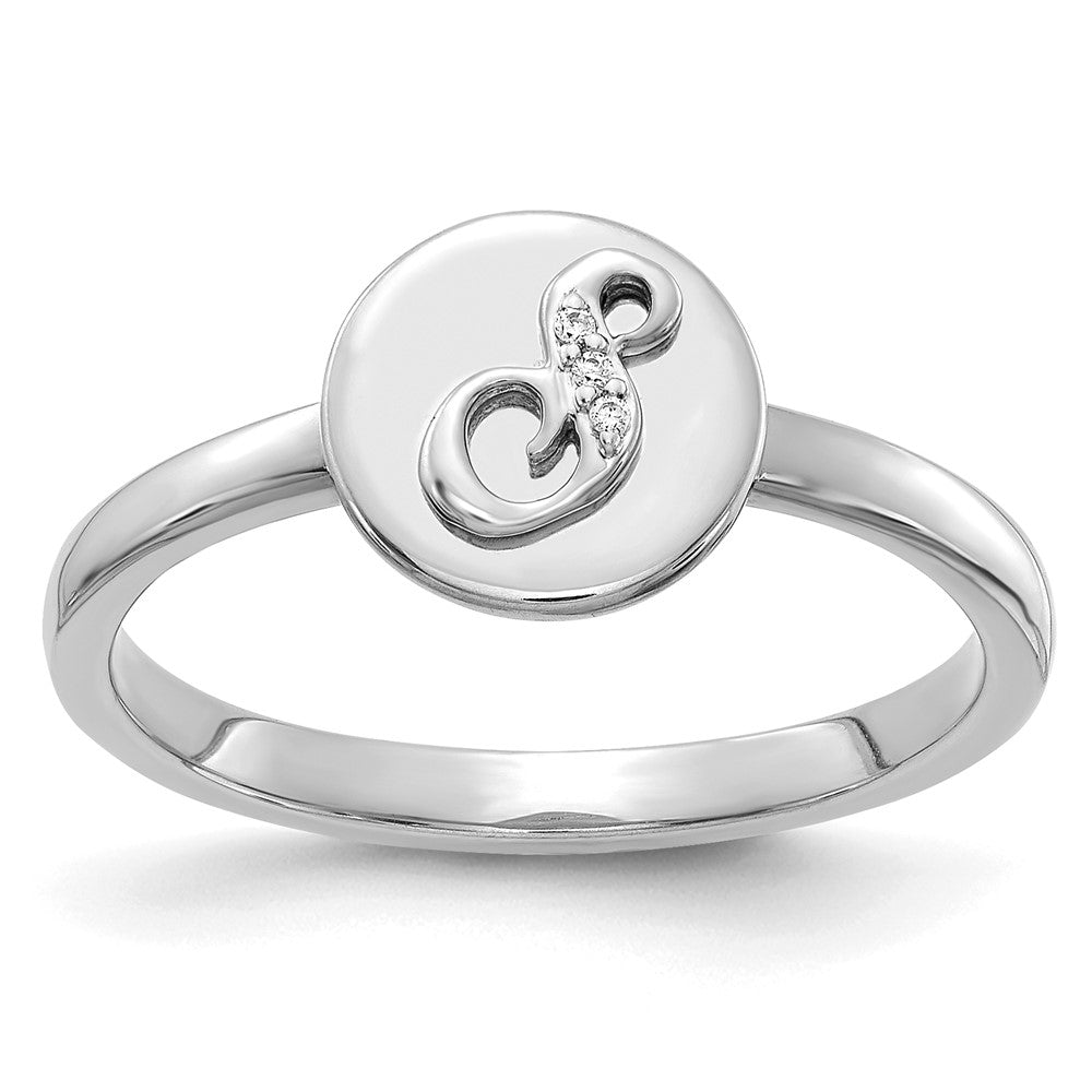 14k White Gold Real Diamond Initial S Ring