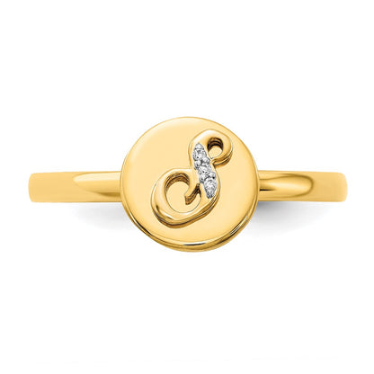 14k Yellow Gold Real Diamond Initial S Ring