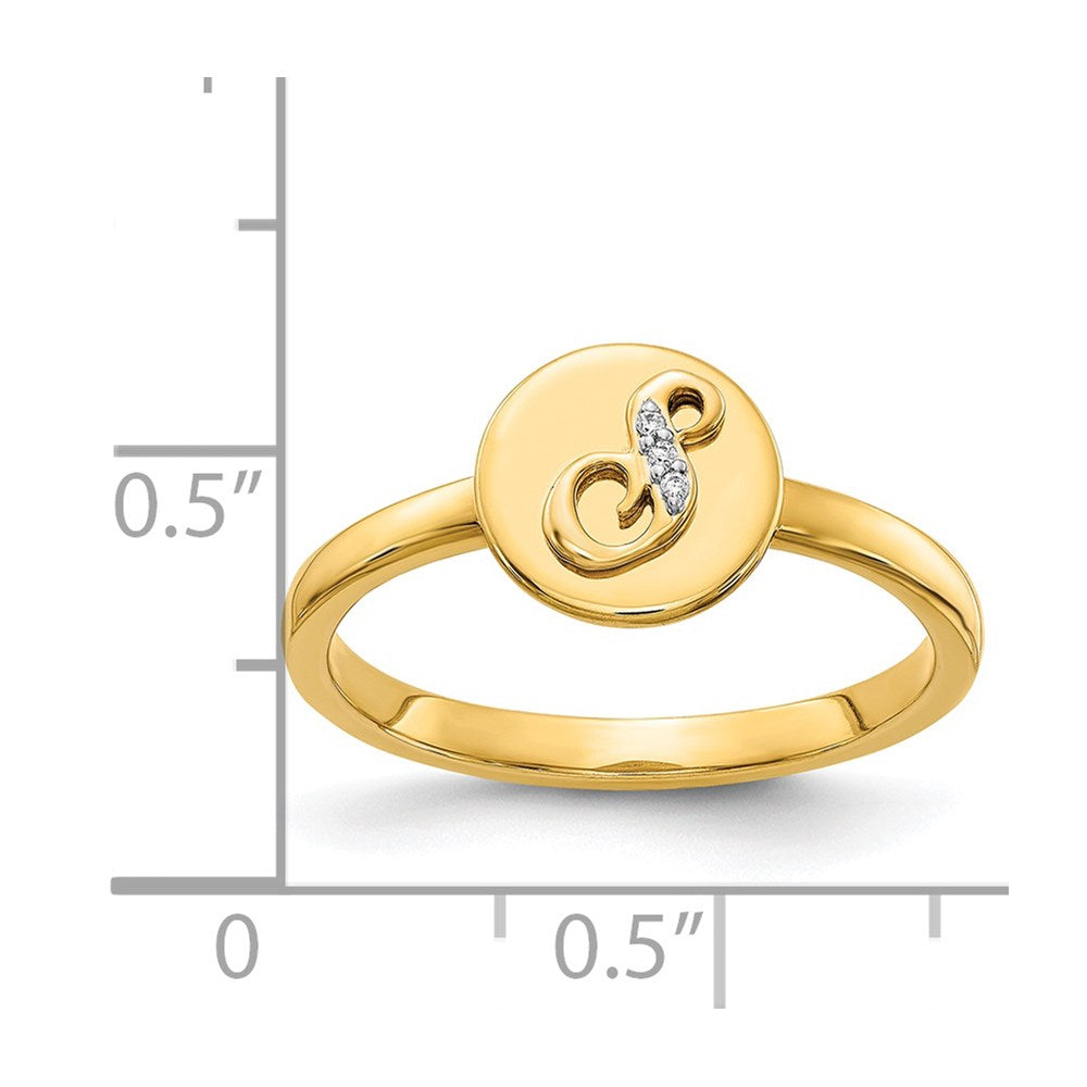 14k Yellow Gold Real Diamond Initial S Ring