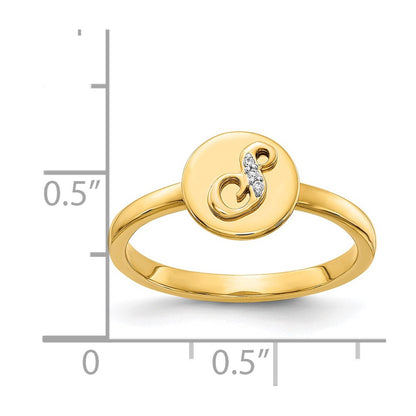 14k Yellow Gold Real Diamond Initial S Ring