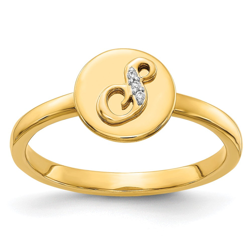 14k Yellow Gold Real Diamond Initial S Ring