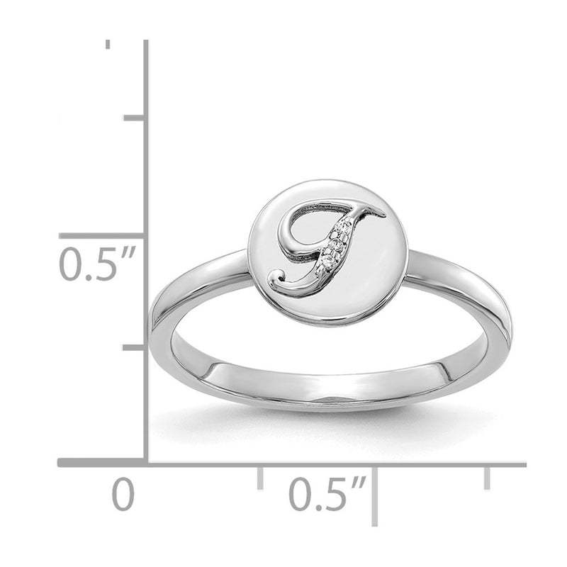 14k White Gold Real Diamond Initial T Ring