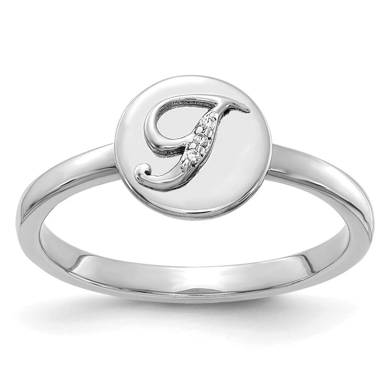 14k White Gold Real Diamond Initial T Ring
