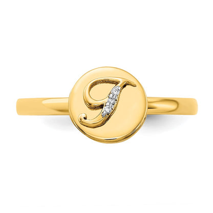 14k Yellow Gold Real Diamond Initial T Ring