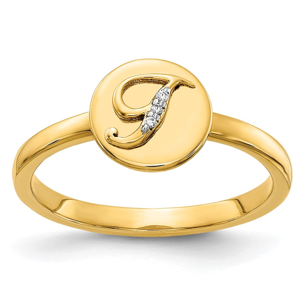 14k Yellow Gold Real Diamond Initial T Ring