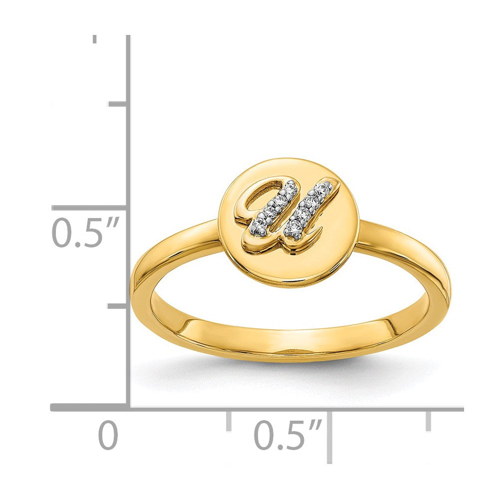 14k Yellow Gold Real Diamond Initial U Ring