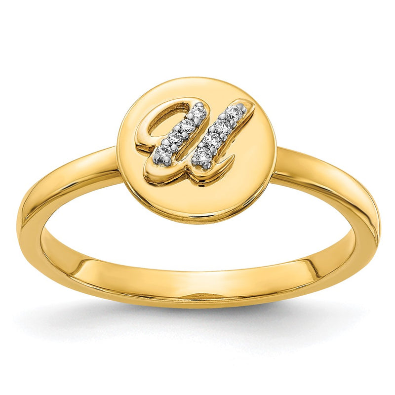 14k Yellow Gold Real Diamond Initial U Ring
