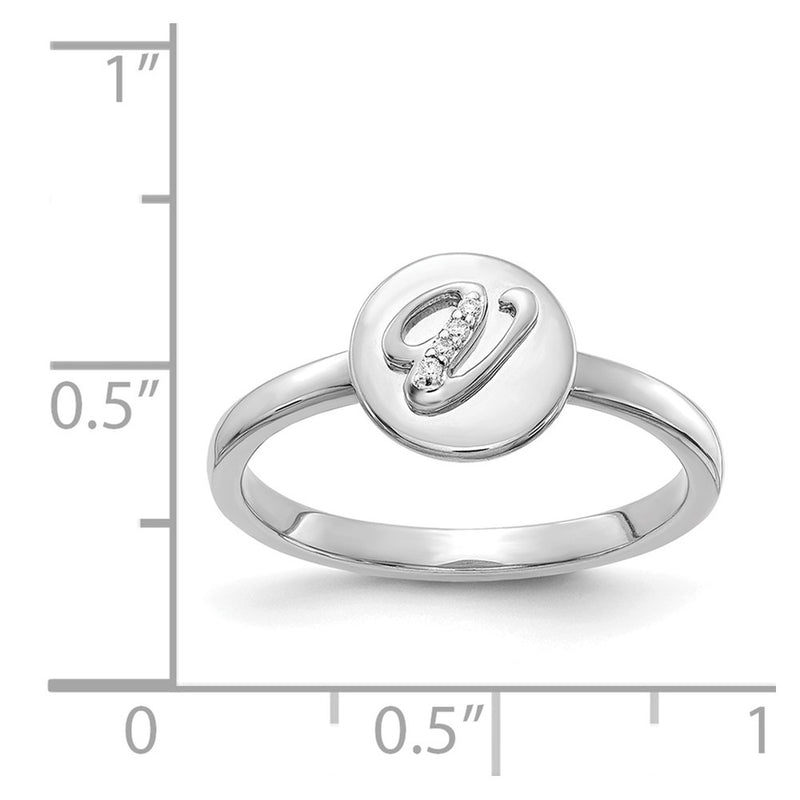 14k White Gold Real Diamond Initial V Ring