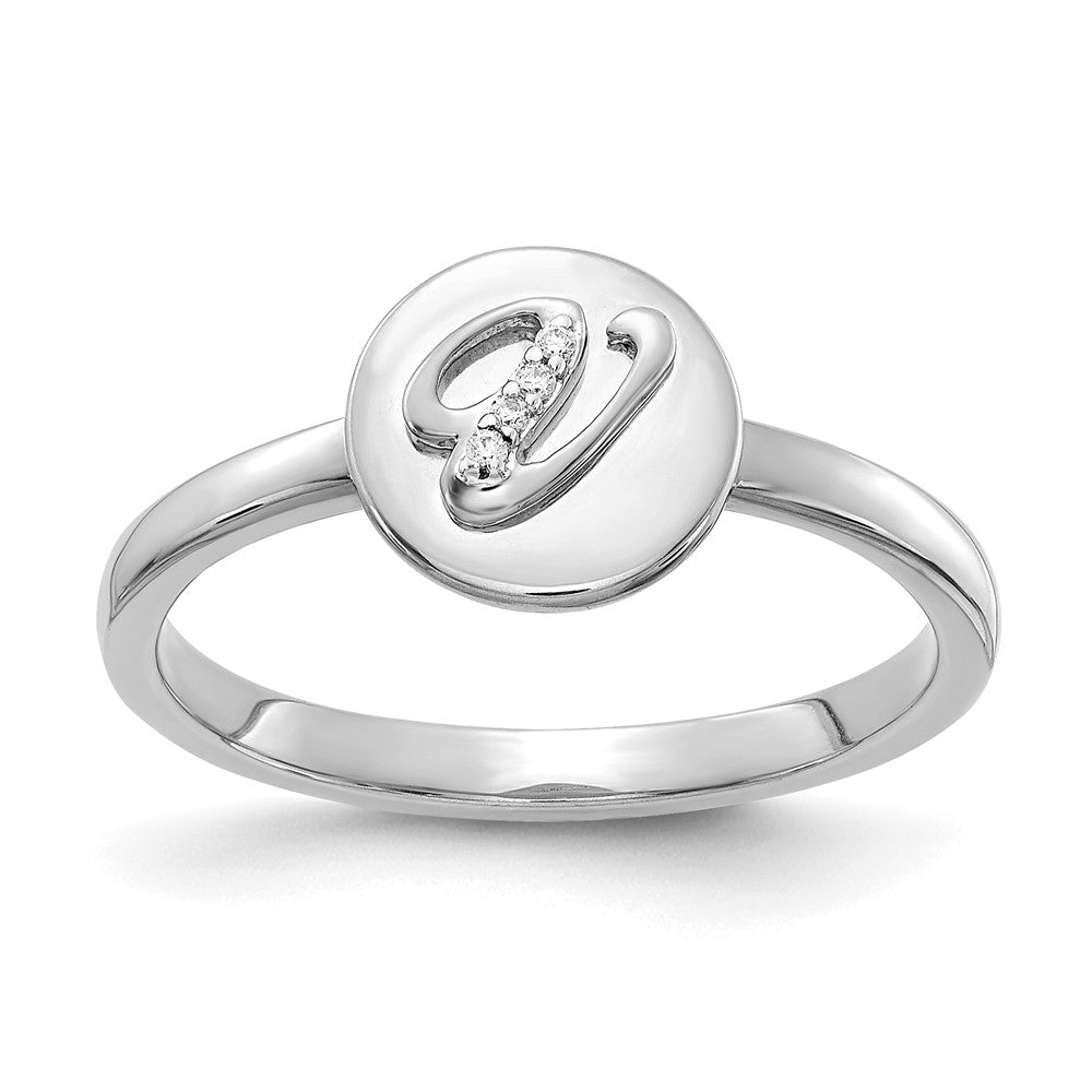 14k White Gold Real Diamond Initial V Ring