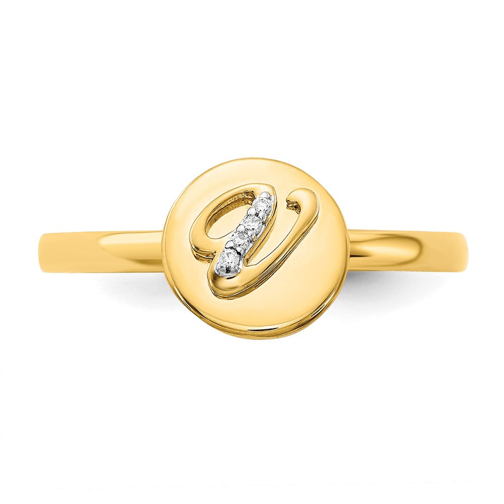 14k Yellow Gold Real Diamond Initial V Ring