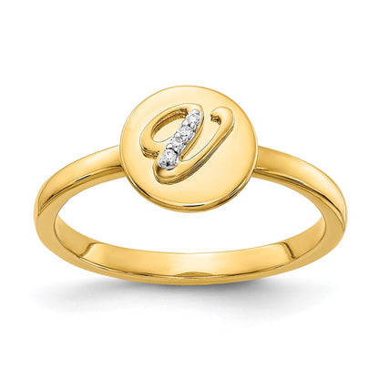 14k Yellow Gold Real Diamond Initial V Ring