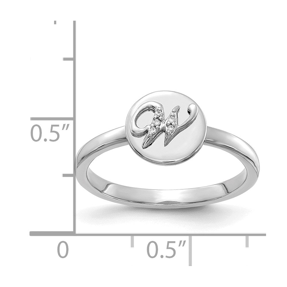 14k White Gold Real Diamond Initial W Ring