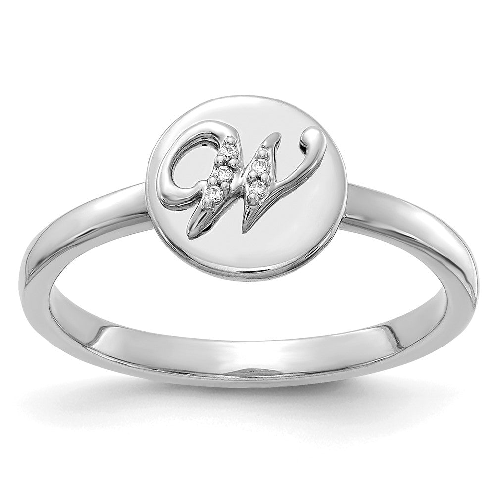 14k White Gold Real Diamond Initial W Ring
