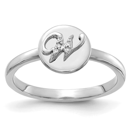 14k White Gold Real Diamond Initial W Ring