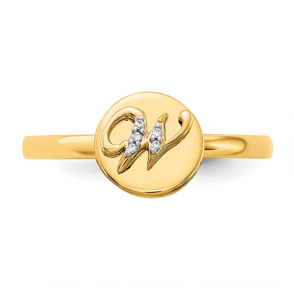 14k Yellow Gold Real Diamond Initial W Ring