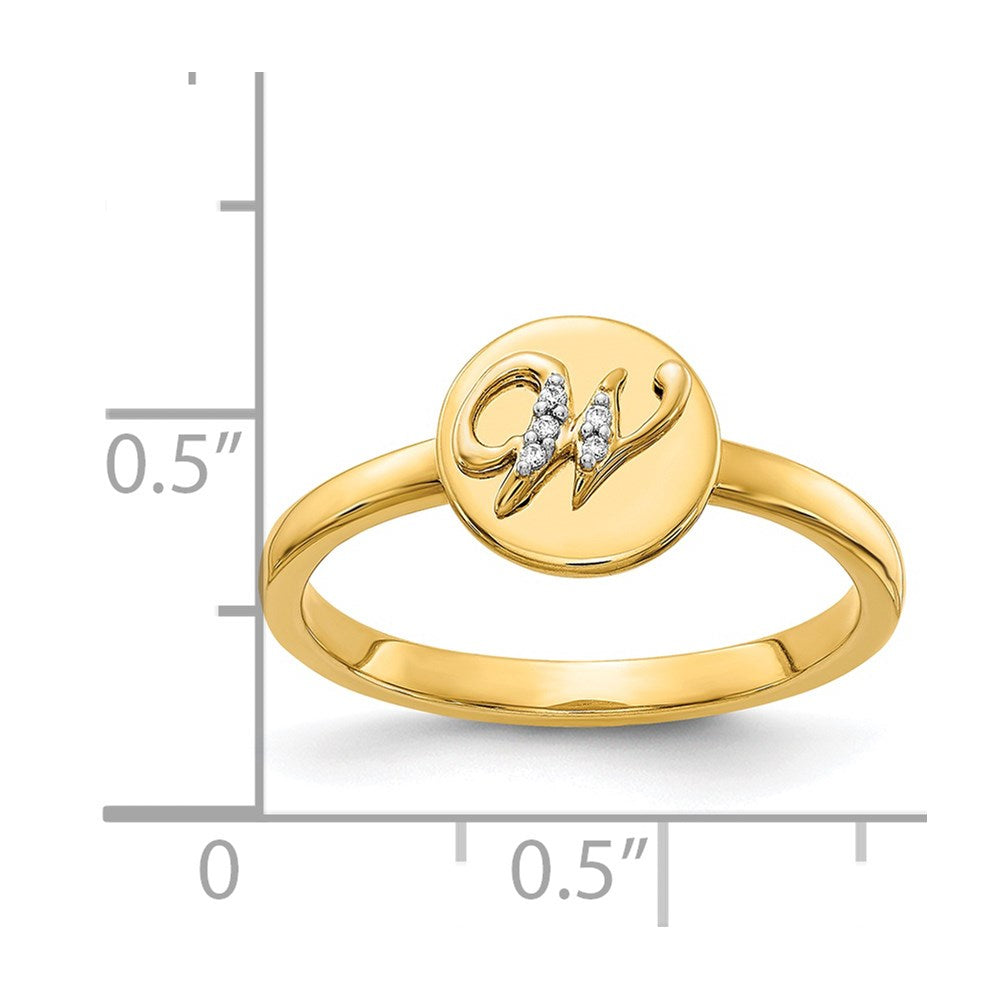 14k Yellow Gold Real Diamond Initial W Ring