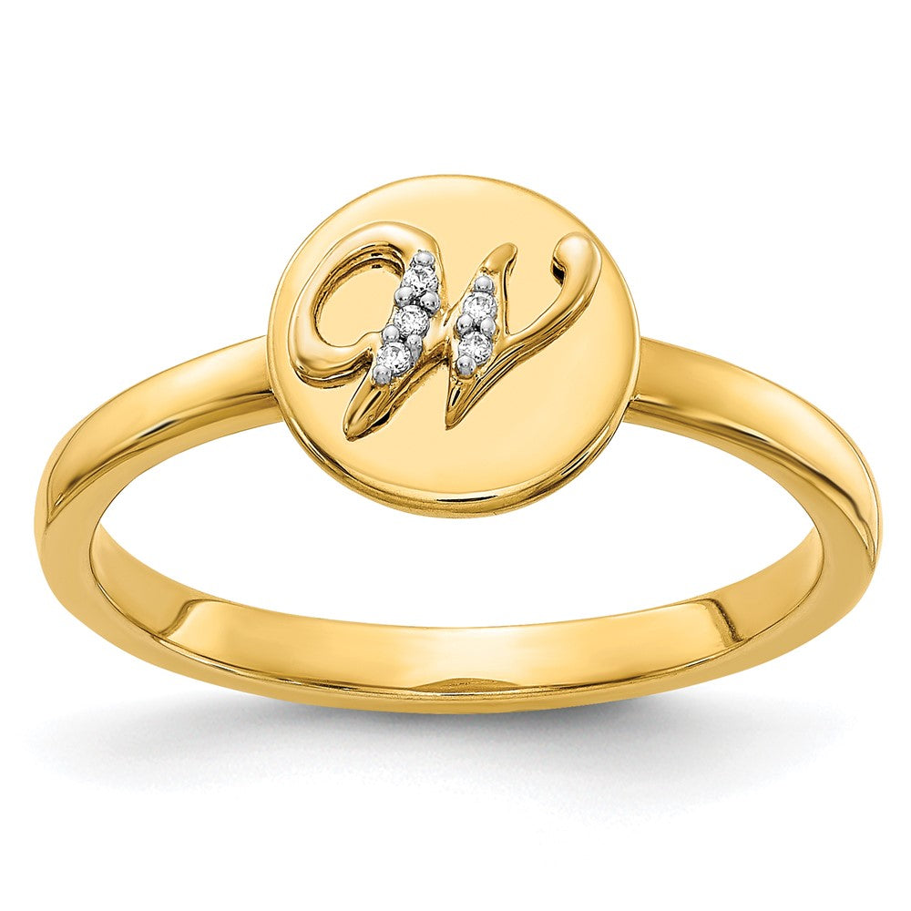 14k Yellow Gold Real Diamond Initial W Ring