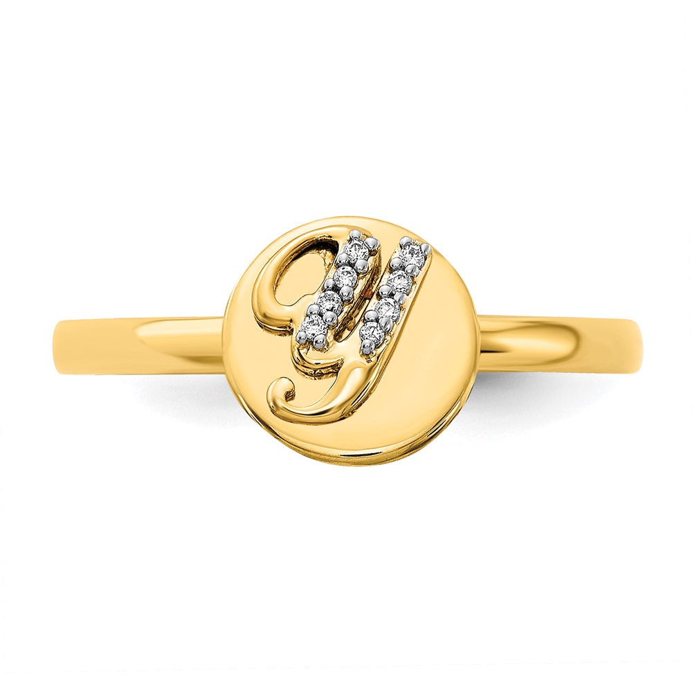14k Yellow Gold Real Diamond Initial Y Ring