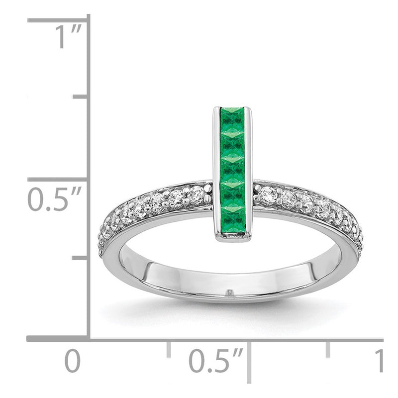 14k White Gold Real Diamond & Emerald Ring