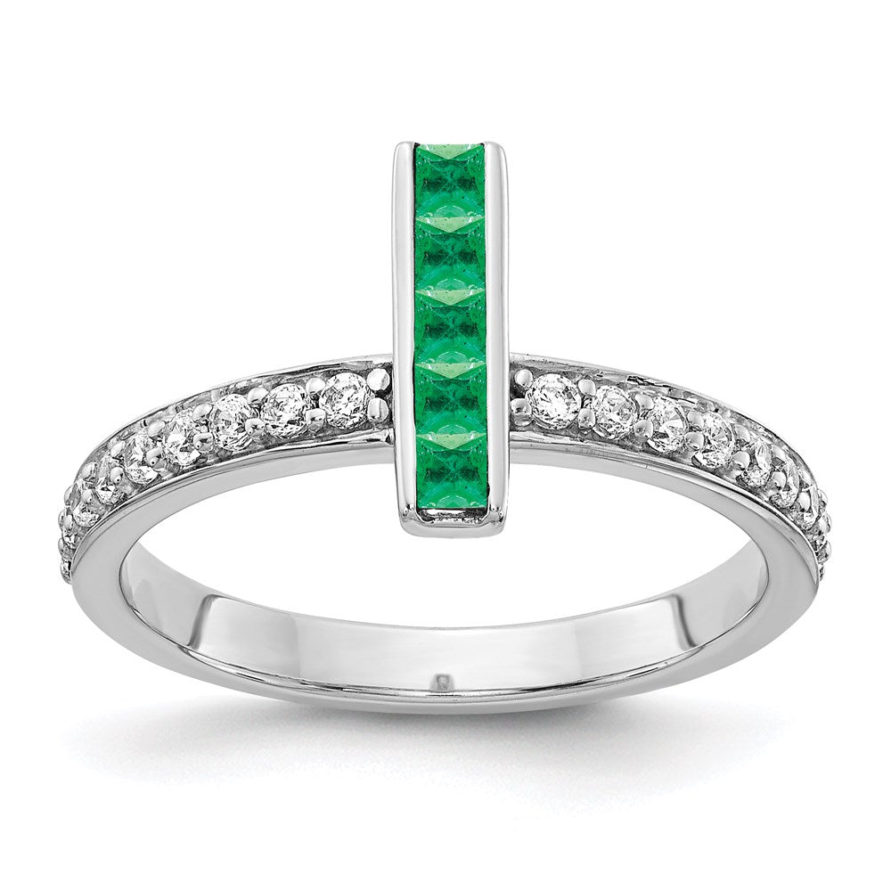 14k White Gold Real Diamond & Emerald Ring