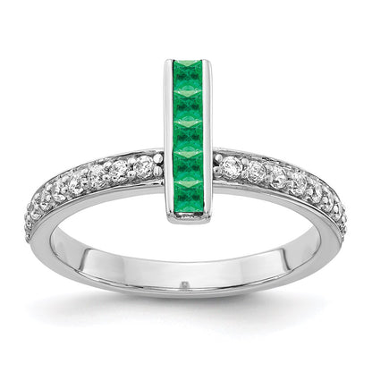 14k White Gold Real Diamond & Emerald Ring