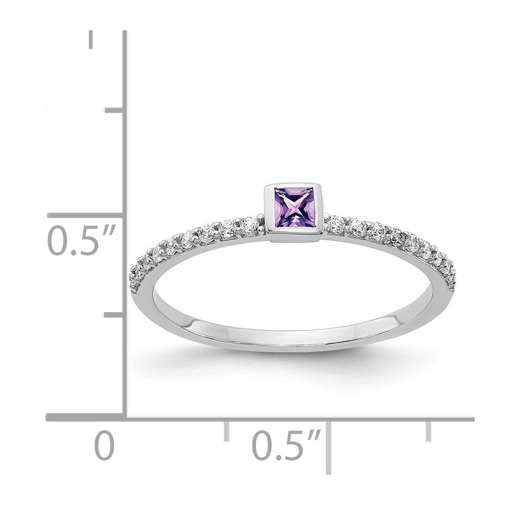 Solid 14k White Gold Simulated CZ and Princess Amethyst Ring