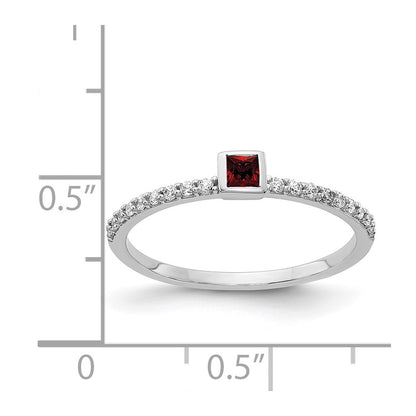 Solid 14k White Gold Simulated CZ and Princess Garnet Ring