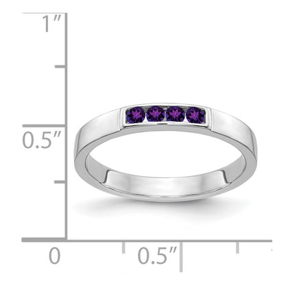 Solid 14k White Gold 4-stone Simulated Amethyst Band