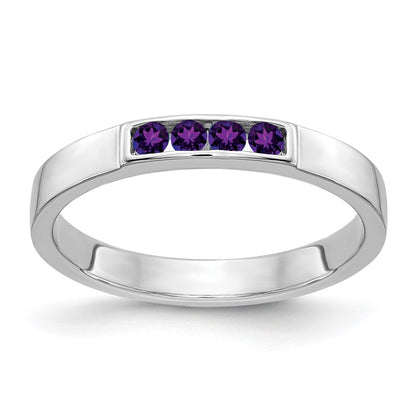 Solid 14k White Gold 4-stone Simulated Amethyst Band