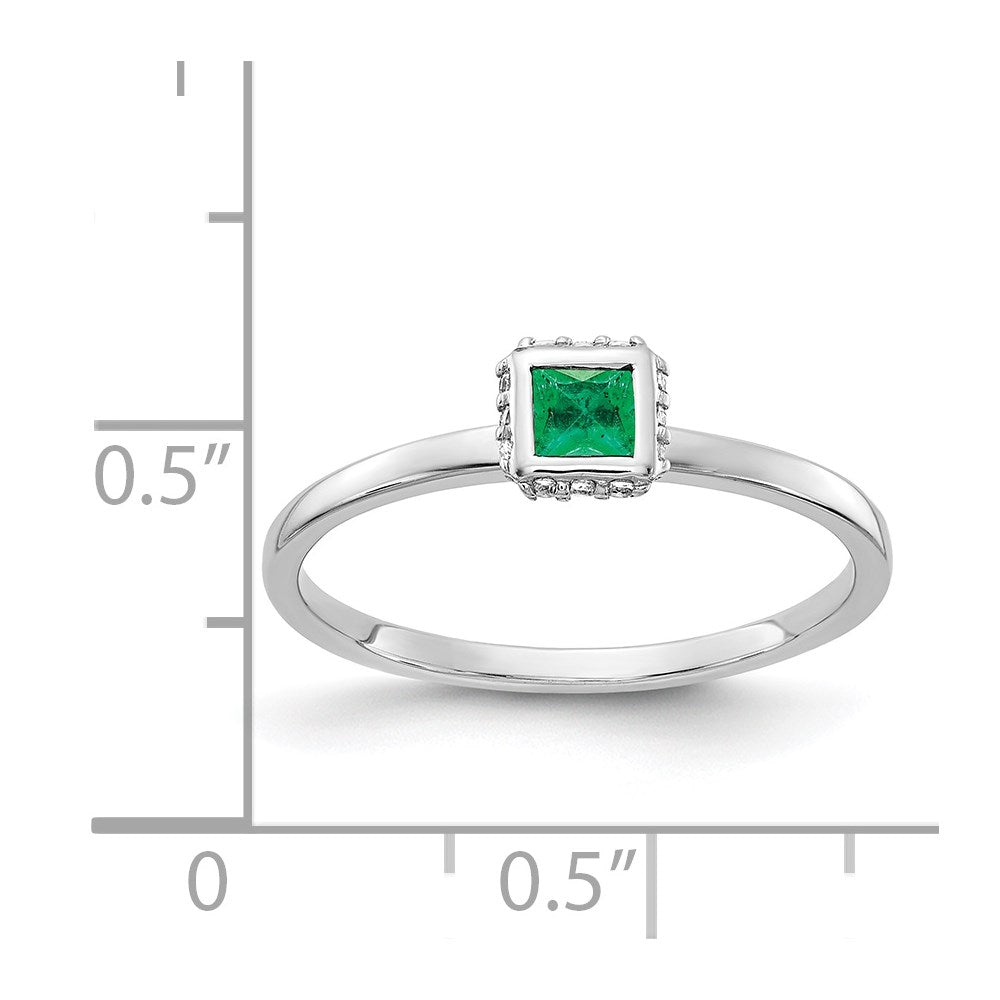 14k White Gold Real Diamond and Princess Emerald Ring